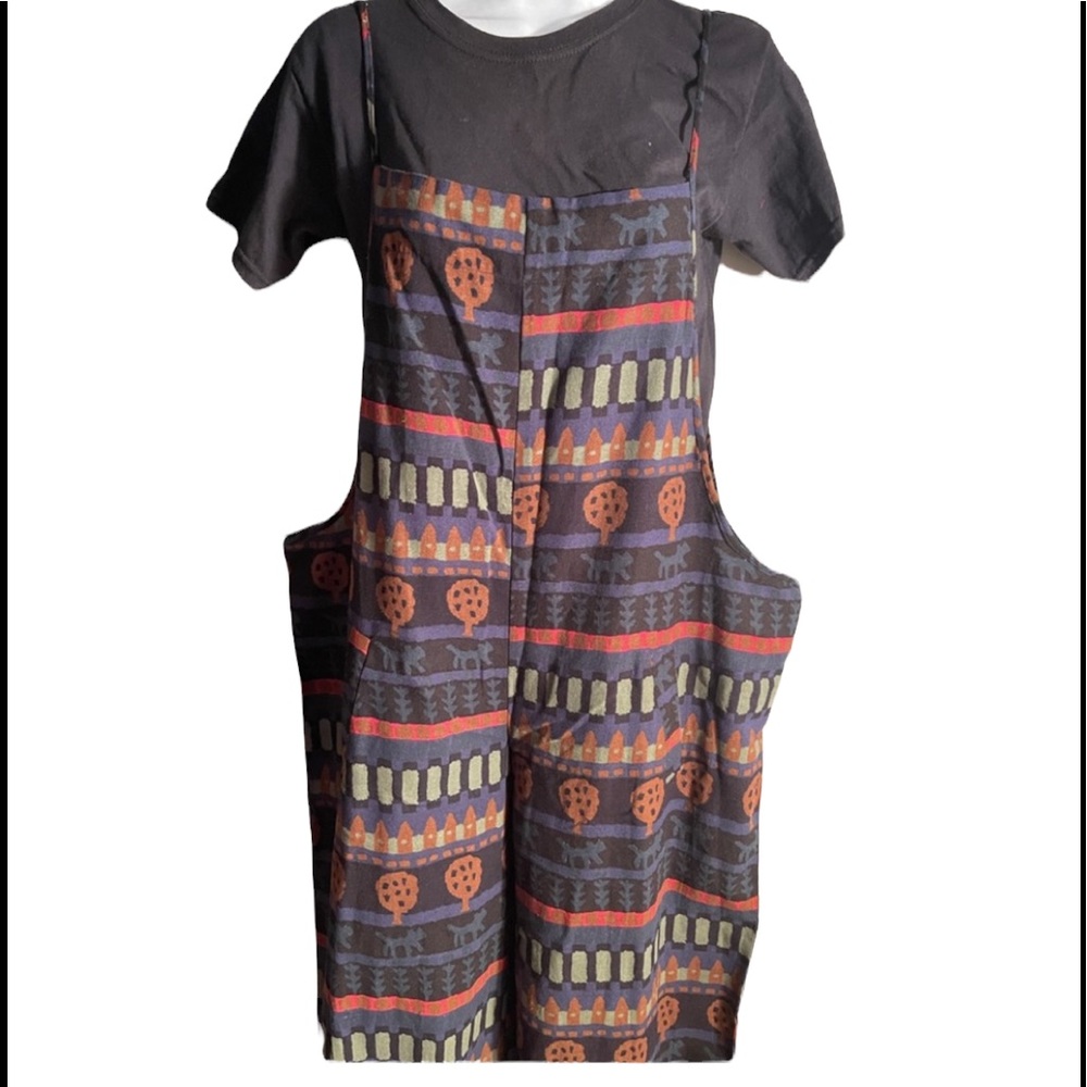 NWT.  Funky Sacred Threads Overalls L/XL. BL/RD 1.   221305 - Picture 5 of 9
